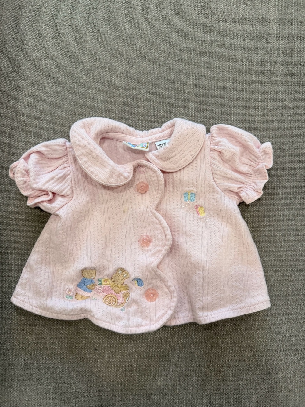 Vintage McBaby Pink Embroidered Bunny Teddy Bear Cardigan 0-3M